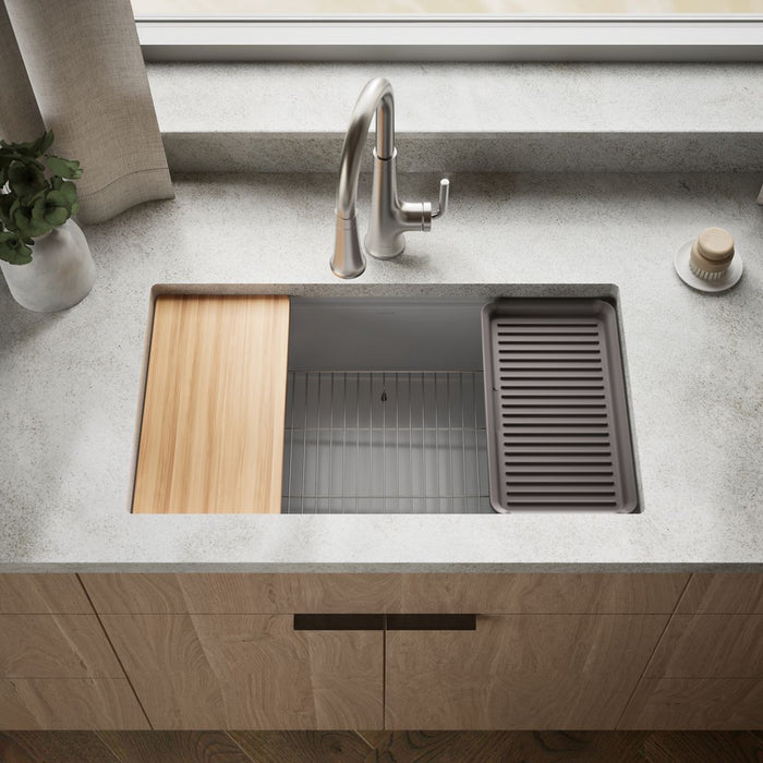 KOHLER K-33710 Billings™ 32-1/2" Undermount Single-bowl Workstation Kitchen Sink, matte grey - view 4