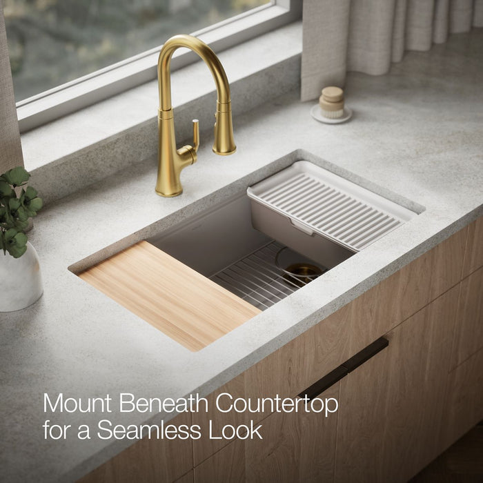 KOHLER K-33710 Billings™ 32-1/2" Undermount Single-bowl Workstation Kitchen Sink, matte taupe - view 3