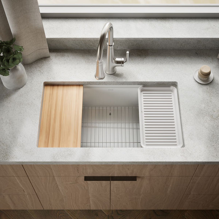 KOHLER K-33710 Billings™ 32-1/2" Undermount Single-bowl Workstation Kitchen Sink, matte white - view 3