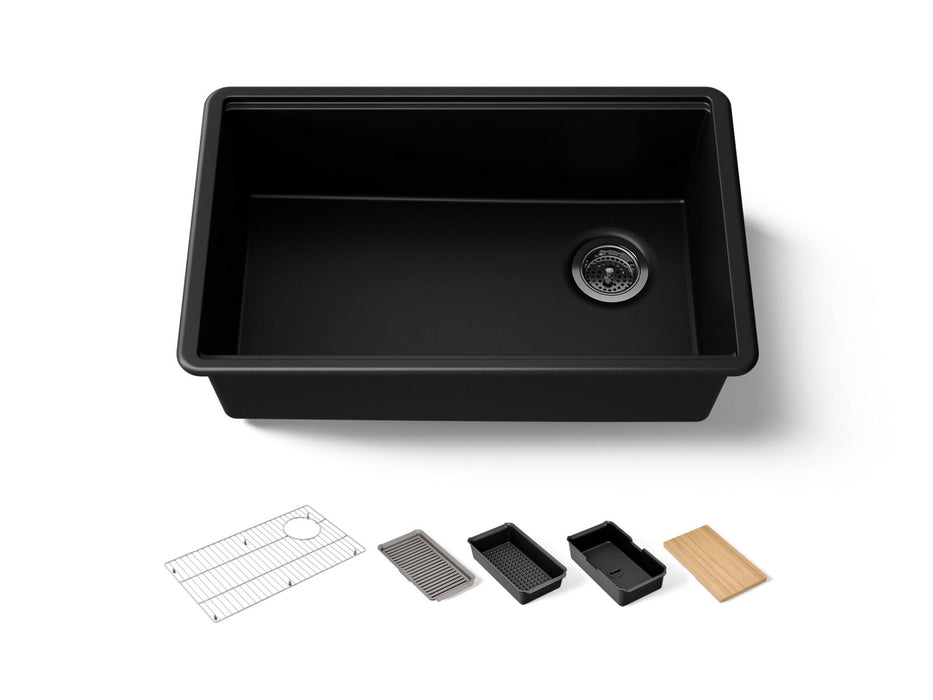 KOHLER K-33712 Billings™ 29" Undermount Single-bowl Workstation Kitchen Sink, matte black