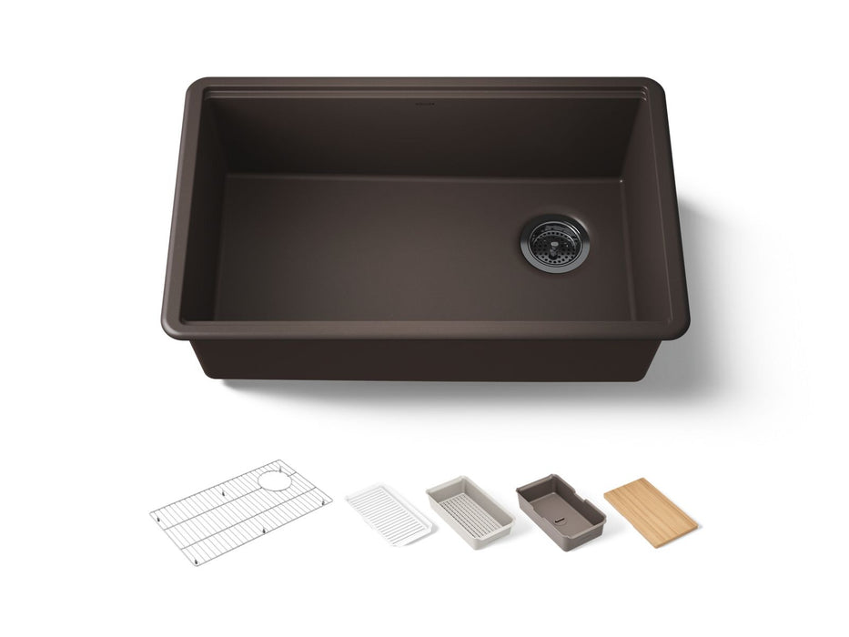KOHLER K-33712 Billings™ 29" Undermount Single-bowl Workstation Kitchen Sink, matte brown