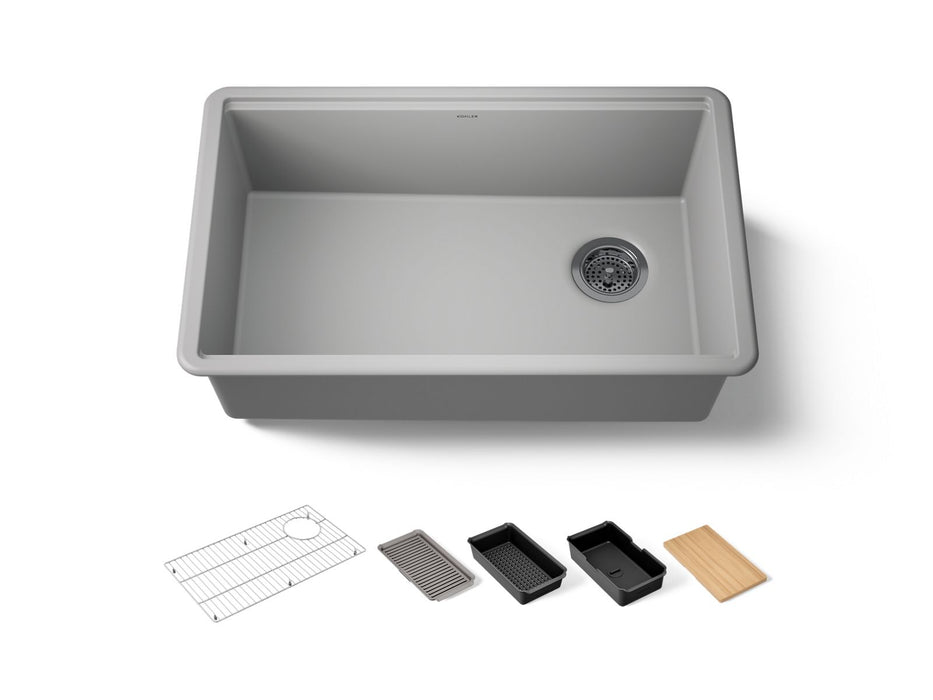 KOHLER K-33712 Billings™ 29" Undermount Single-bowl Workstation Kitchen Sink, matte grey