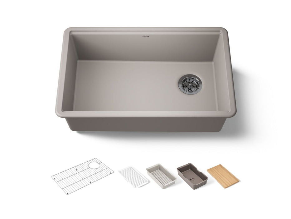 KOHLER K-33712 Billings™ 29" Undermount Single-bowl Workstation Kitchen Sink, matte taupe