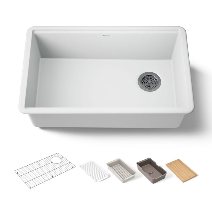 KOHLER K-33712 Billings™ 29" Undermount Single-bowl Workstation Kitchen Sink, matte white - view 4