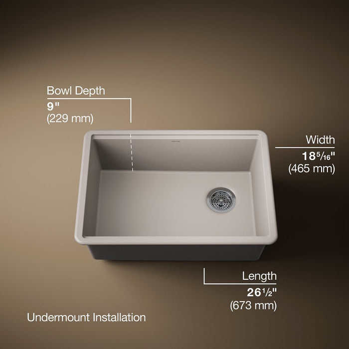 KOHLER K-33713 Billings™ 27" Undermount Single-bowl Kitchen Sink, matte taupe - view 5