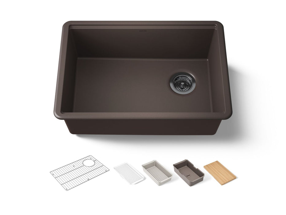 KOHLER K-33713 Billings™ 27" Undermount Single-bowl Workstation Kitchen Sink, matte brown