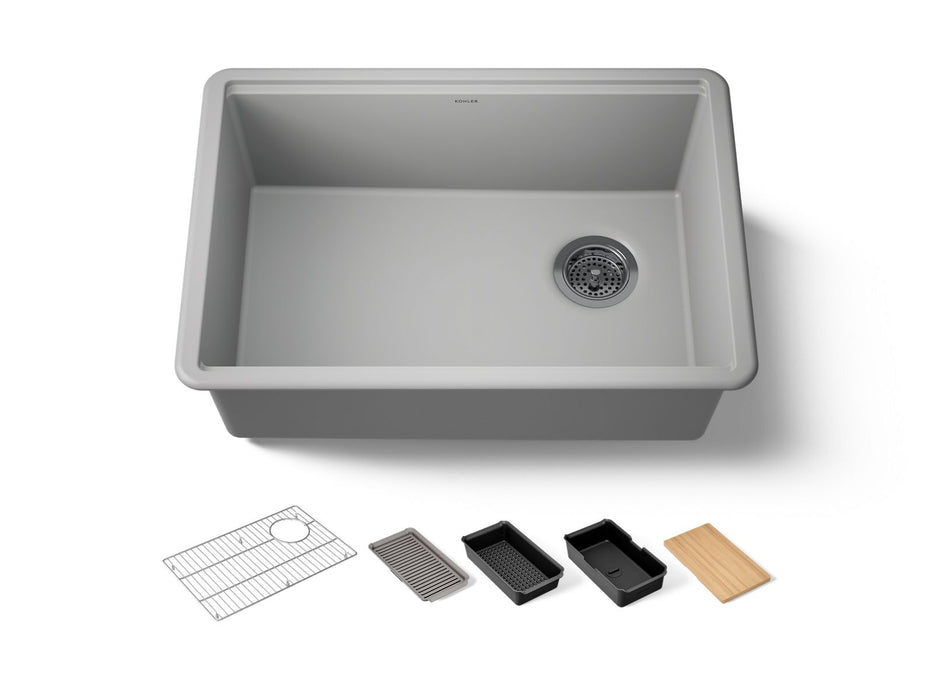KOHLER K-33713 Billings™ 27" Undermount Single-bowl Workstation Kitchen Sink, matte grey