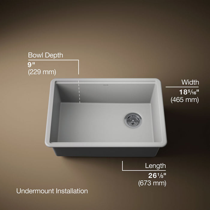 KOHLER K-33713 Billings™ 27" Undermount Single-bowl Workstation Kitchen Sink, matte grey - view 3