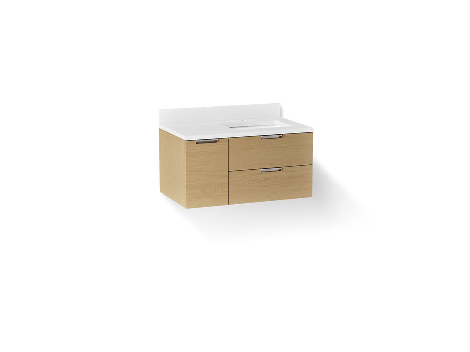 KOHLER K-34655 Maxstow™ 36" Wall-hung Bathroom Vanity Cabinet with Sink and Quartz Top, light oak