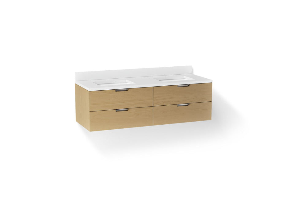 KOHLER K-34657 Maxstow™ 60" Wall-hung Bathroom Vanity Cabinet with Sink and Quartz Top, light oak