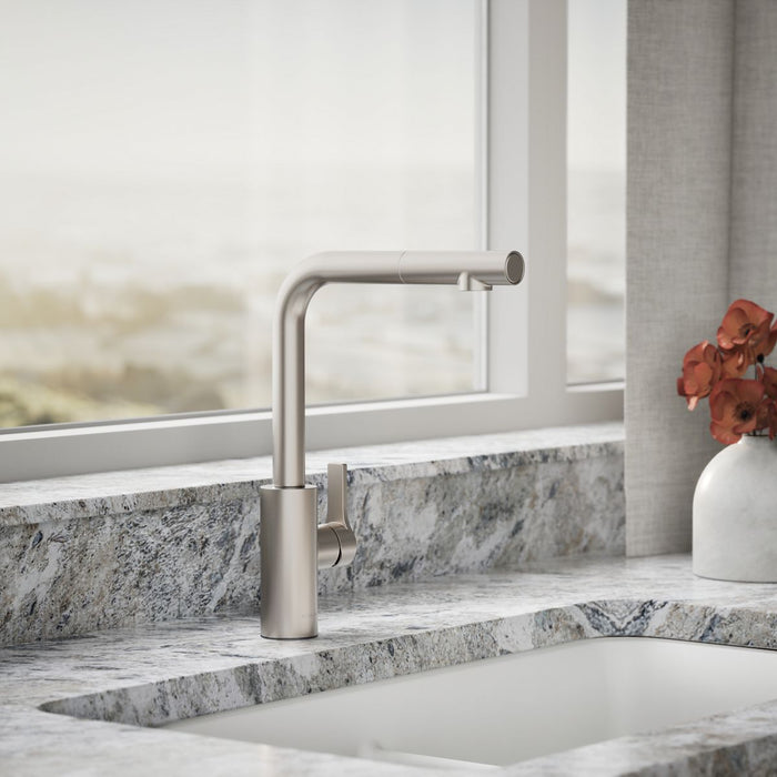 KOHLER K-34909 Elate Pull-out Kitchen Sink Faucet with Two-function Sprayhead, Vibrant Stainless - Shows close up detail of p