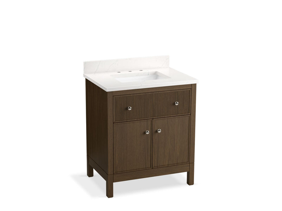 KOHLER K-35019 Malin by Studio McGee 30" bathroom vanity cabinet with sink and quartz top, draper oak