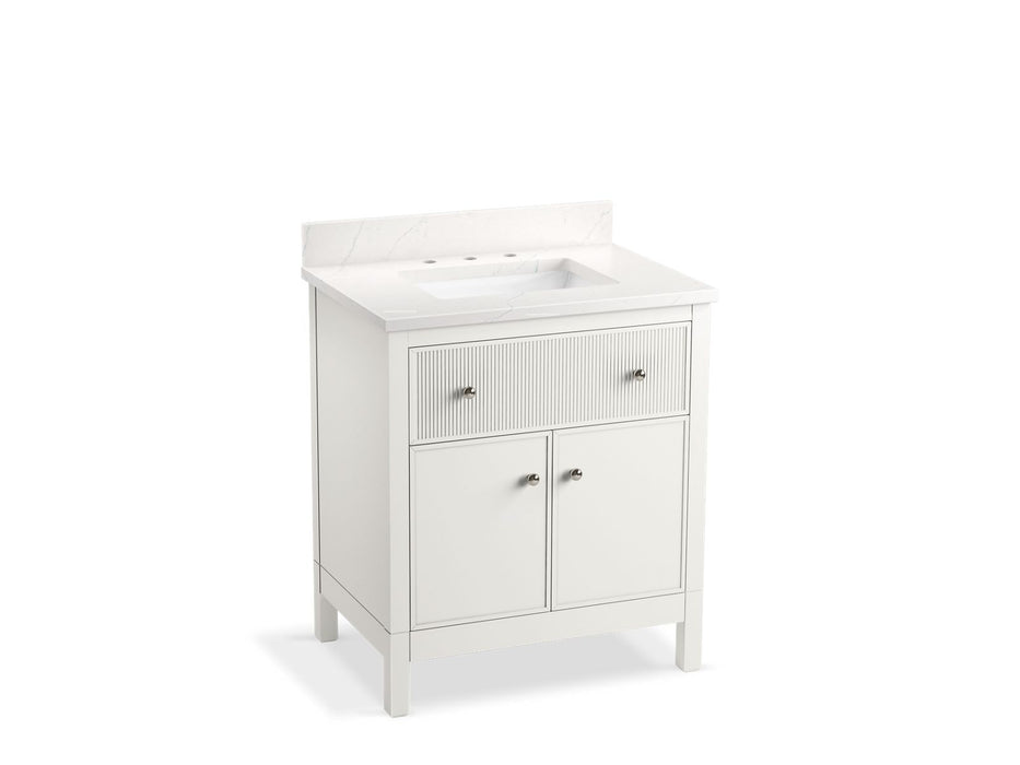 KOHLER K-35019 Malin by Studio McGee 30" bathroom vanity cabinet with sink and quartz top, white