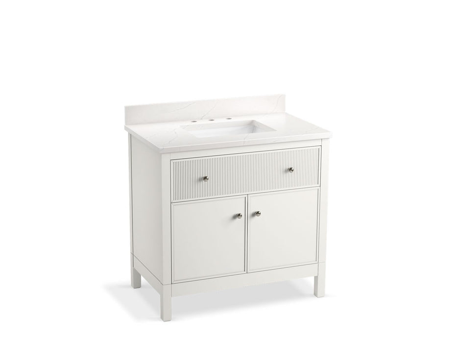 KOHLER K-35020 Malin by Studio McGee 36" bathroom vanity cabinet with sink and quartz top, white