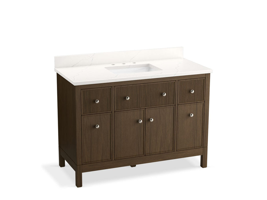 KOHLER K-35021 Malin by Studio McGee 48" bathroom vanity cabinet with sink and quartz top, draper oak