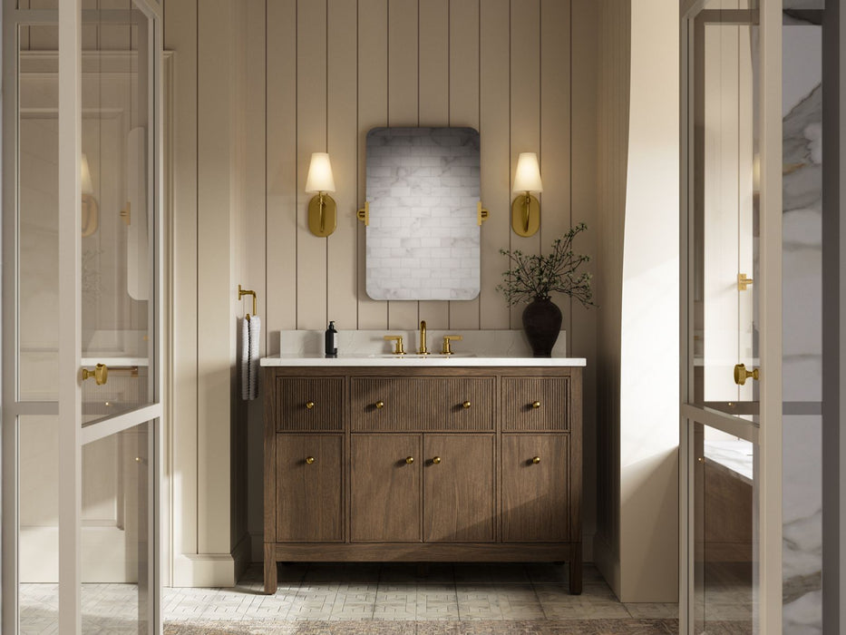 KOHLER K-35021 Malin by Studio McGee 48" bathroom vanity cabinet with sink and quartz top, draper oak - view 4