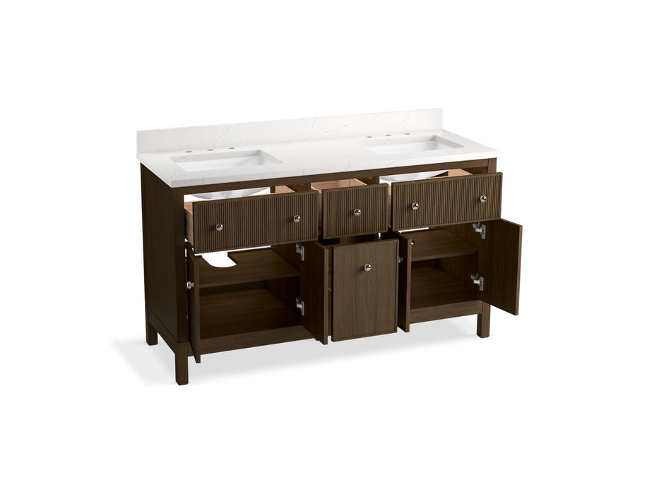 KOHLER K-35022 Malin by Studio McGee 60" bathroom vanity cabinet with sinks and quartz top, draper oak - view 2