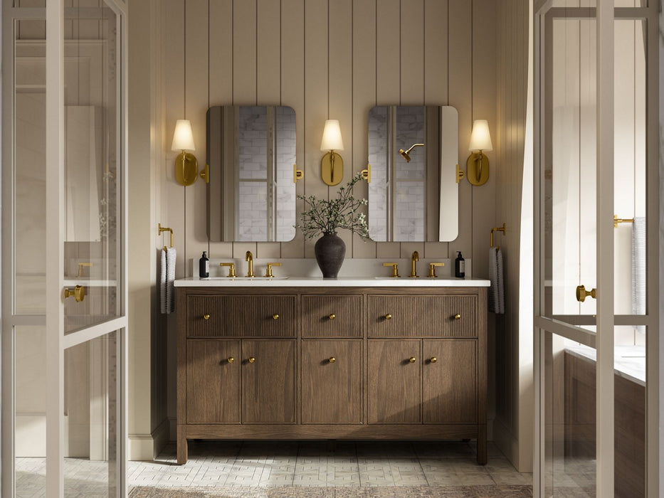 KOHLER K-35022 Malin by Studio McGee 60" bathroom vanity cabinet with sinks and quartz top, draper oak - view 4