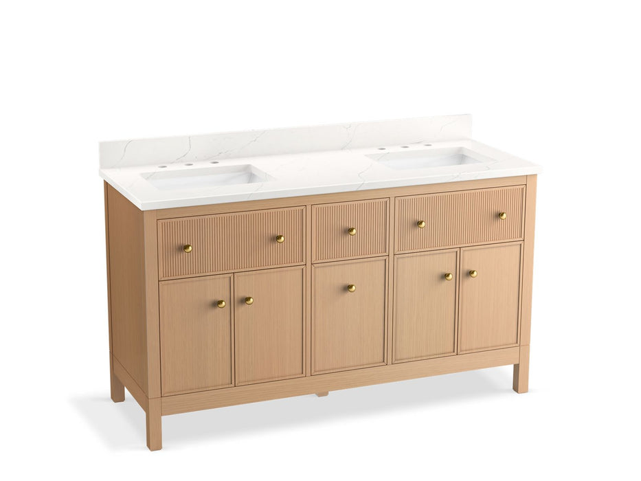 KOHLER K-35022 Malin by Studio McGee 60" bathroom vanity cabinet with sinks and quartz top, white oak