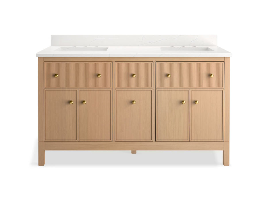 KOHLER K-35022 Malin by Studio McGee 60" bathroom vanity cabinet with sinks and quartz top, white oak - view 3