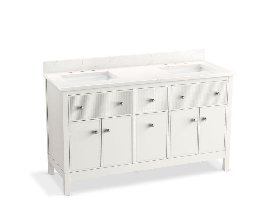 KOHLER K-35022 Malin by Studio McGee 60" bathroom vanity cabinet with sinks and quartz top, white