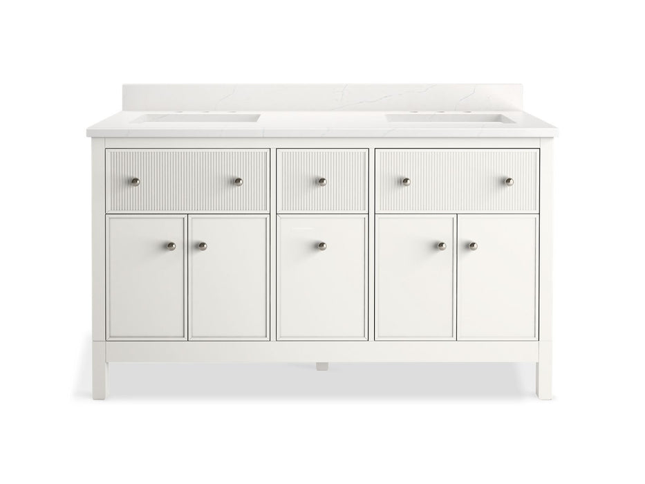 KOHLER K-35022 Malin by Studio McGee 60" bathroom vanity cabinet with sinks and quartz top, white - view 3