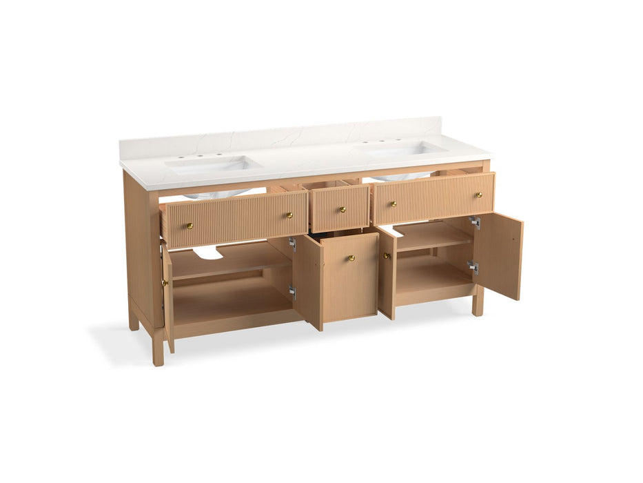 KOHLER K-35023 Malin by Studio McGee 72" bathroom vanity cabinet with sinks and quartz top, white oak - view 4