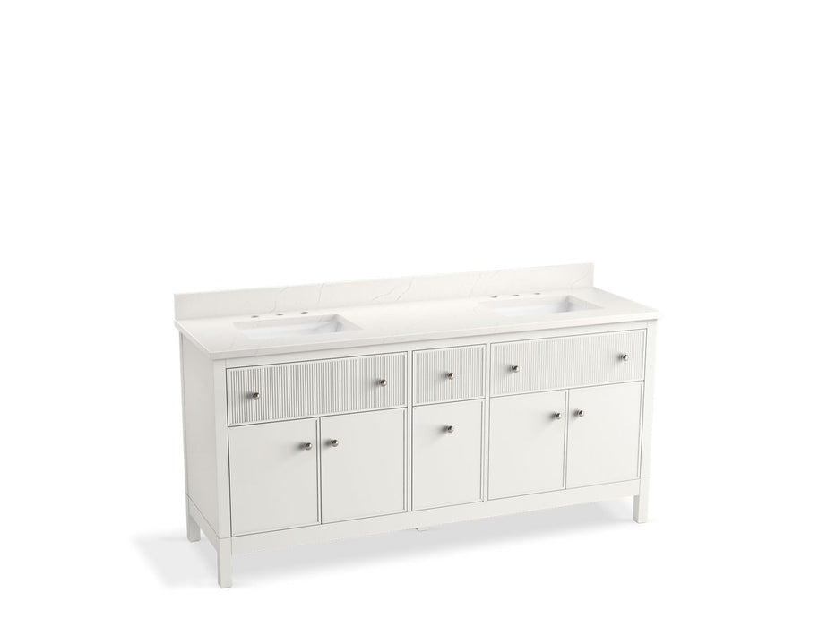 KOHLER K-35023 Malin by Studio McGee 72" bathroom vanity cabinet with sinks and quartz top, white