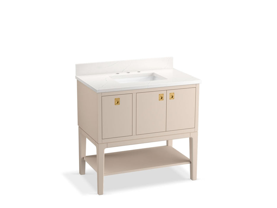 KOHLER K-35026 Seagrove by Studio McGee 36" bathroom vanity cabinet with sink and quartz top, light clay