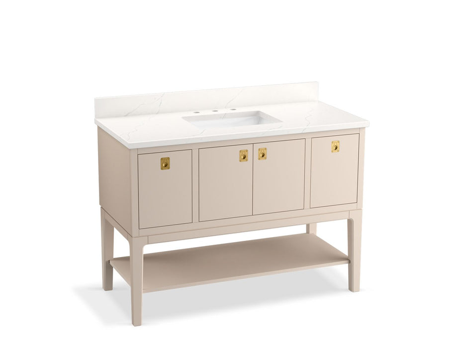 KOHLER K-35027 Seagrove by Studio McGee 48" bathroom vanity cabinet with sink and quartz top, light clay