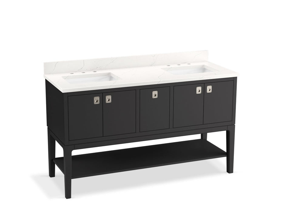 KOHLER K-35028 Seagrove by Studio McGee 60" bathroom vanity cabinet with sinks and quartz top, ferrous grey
