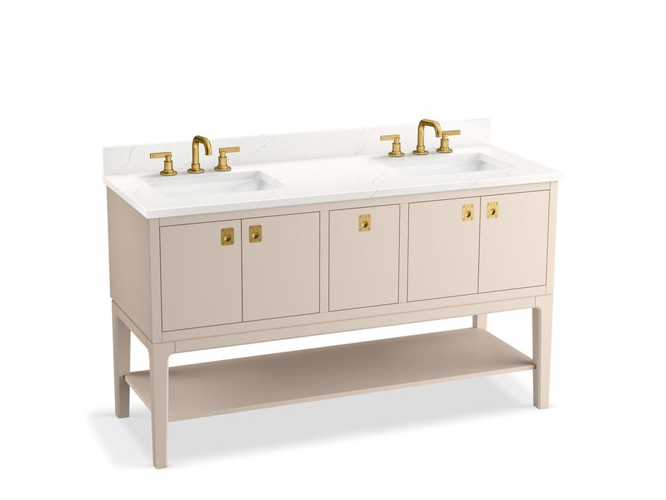 KOHLER K-35028 Seagrove by Studio McGee 60" bathroom vanity cabinet with sinks and quartz top, light clay - view 2