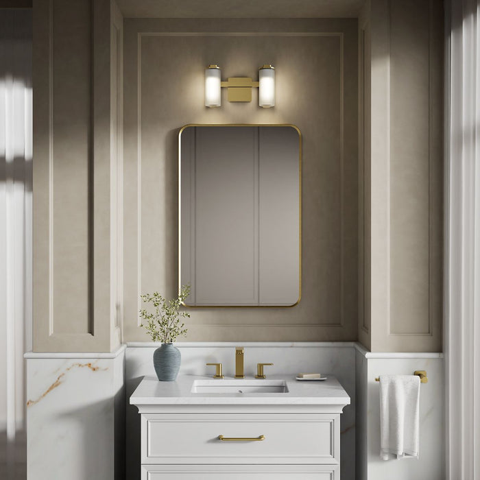 KOHLER K-35114-SC02 Parallel Two-light Sconce, Brushed Moderne Brass - Products in use in close room view