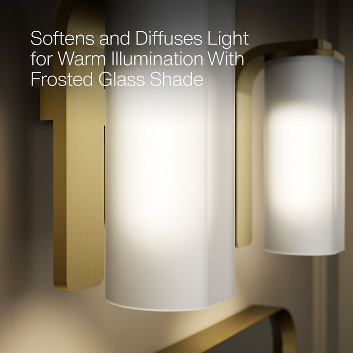 KOHLER K-35114-SC02 Parallel Two-light Sconce, Brushed Moderne Brass - Shows close up detail of product in use in room