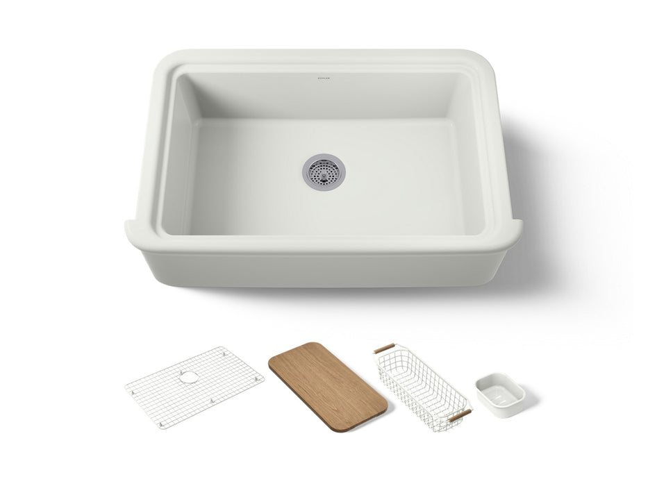 KOHLER K-36250-PC Audrine 35-1/2" undermount single-bowl farmhouse workstation kitchen sink, dune