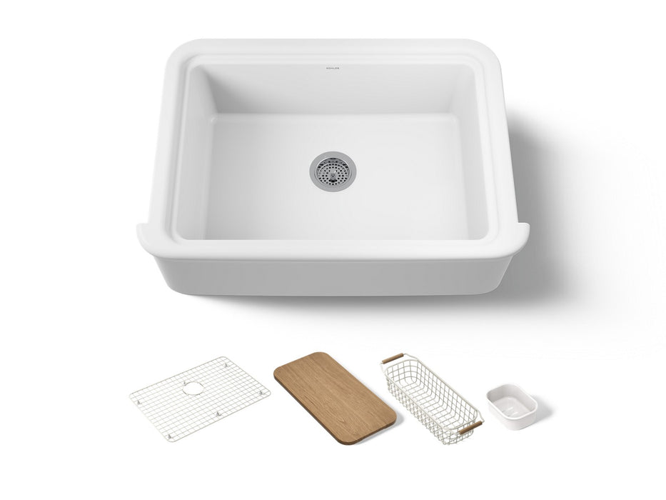 KOHLER K-36251-PC Audrine 32-1/2" undermount single-bowl farmhouse workstation kitchen sink, white