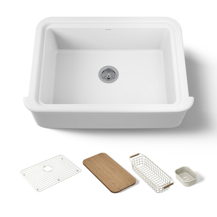 KOHLER K-36251-PC Audrine 32-1/2" undermount single-bowl farmhouse workstation kitchen sink, white - view 3