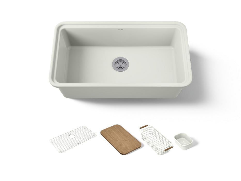 KOHLER K-36254-PC Audrine 33" undermount single-bowl workstation kitchen sink, dune