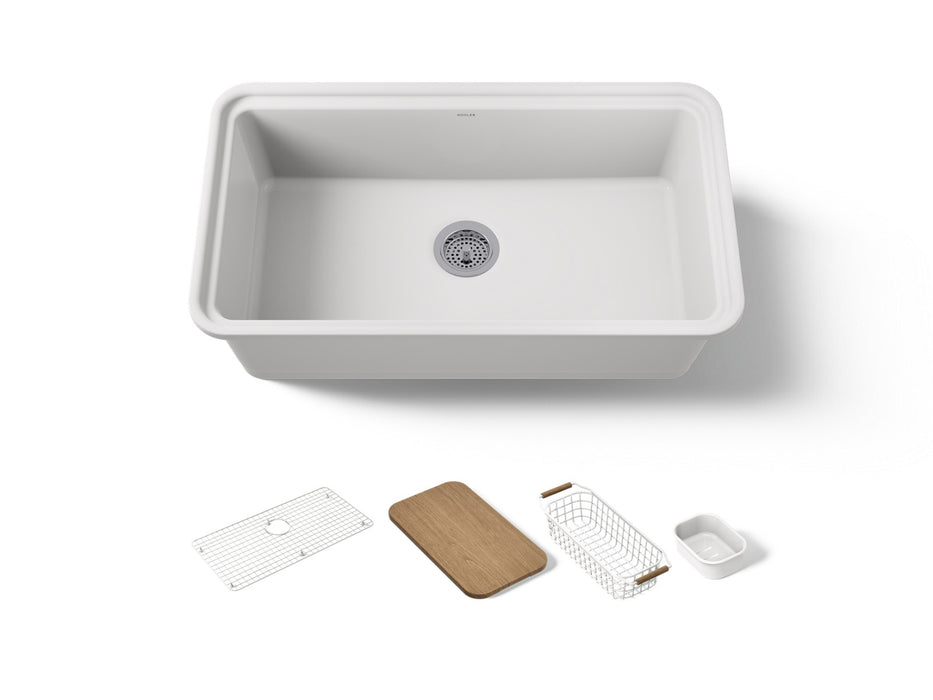 KOHLER K-36254-PC Audrine 33" undermount single-bowl workstation kitchen sink, white