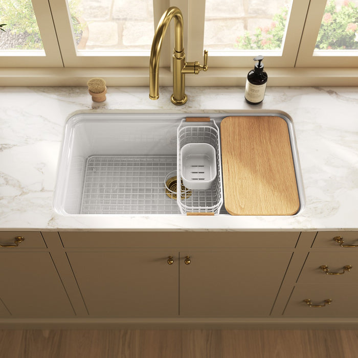 KOHLER K-36254-PC Audrine 33" undermount single-bowl workstation kitchen sink, white - view 2