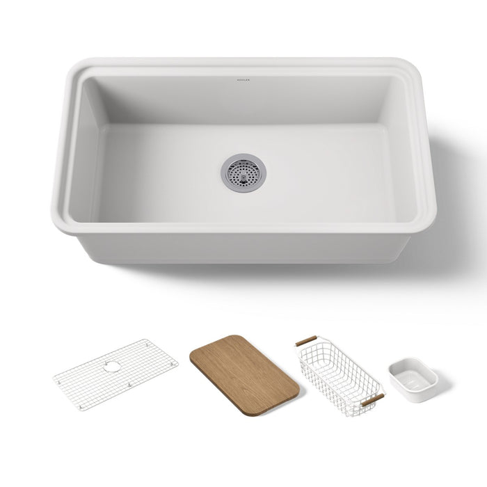 KOHLER K-36254-PC Audrine 33" undermount single-bowl workstation kitchen sink, white - view 3