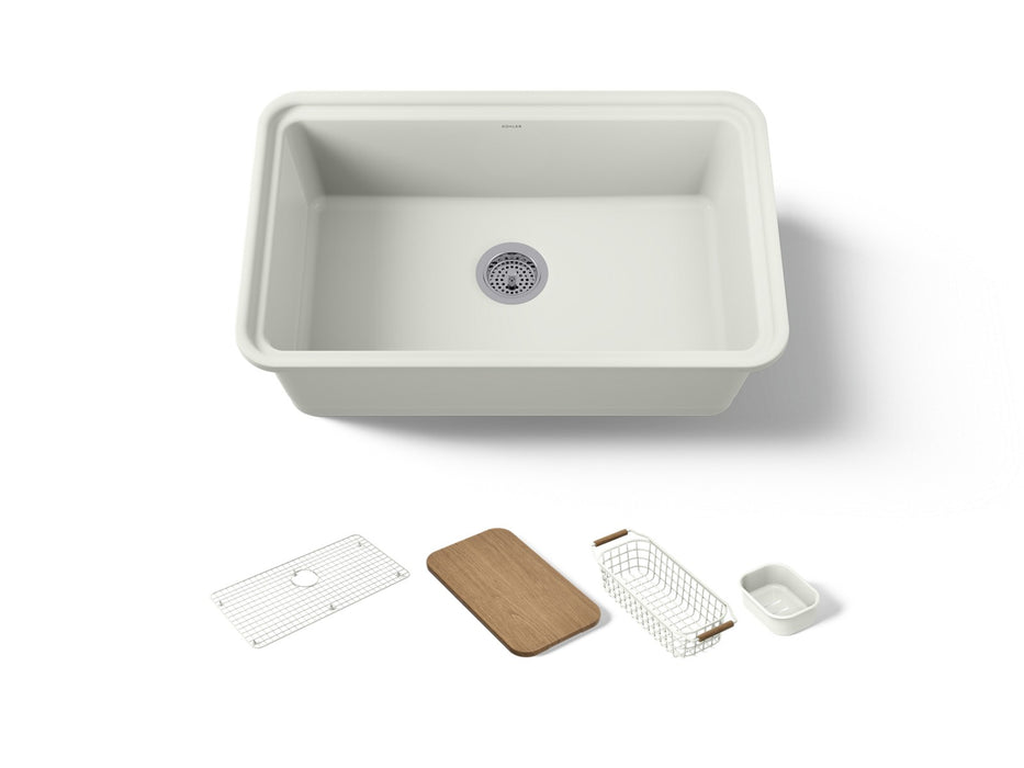 KOHLER K-36255-PC Audrine 30" undermount single-bowl workstation kitchen sink, dune