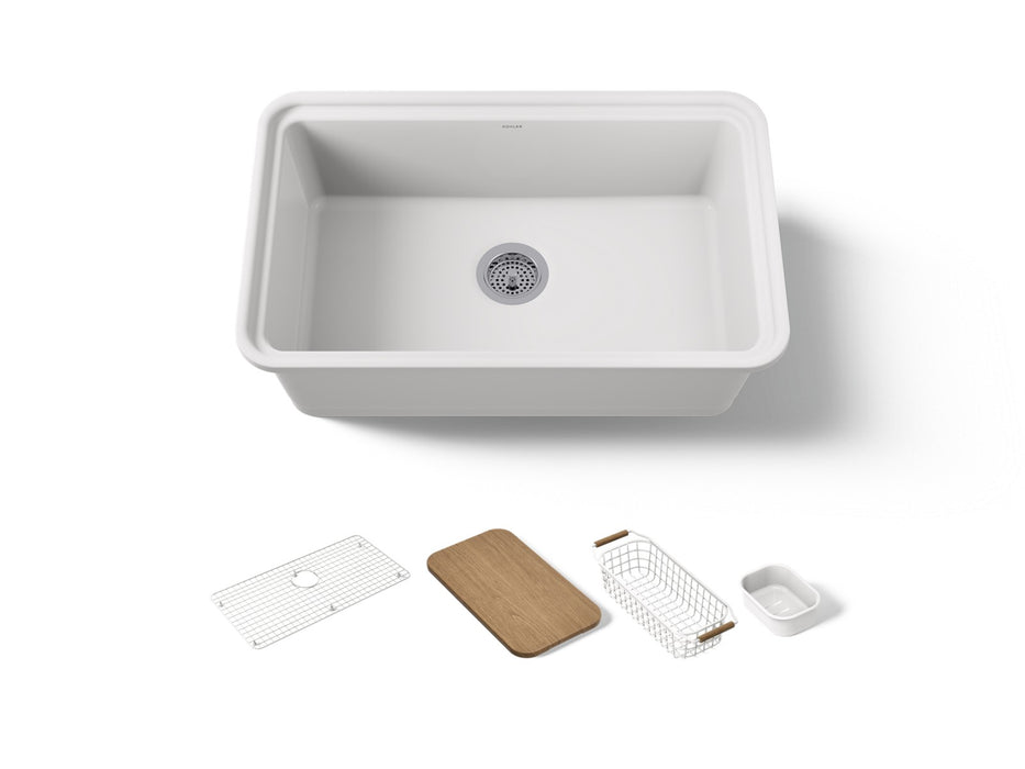 KOHLER K-36255-PC Audrine 30" undermount single-bowl workstation kitchen sink, white