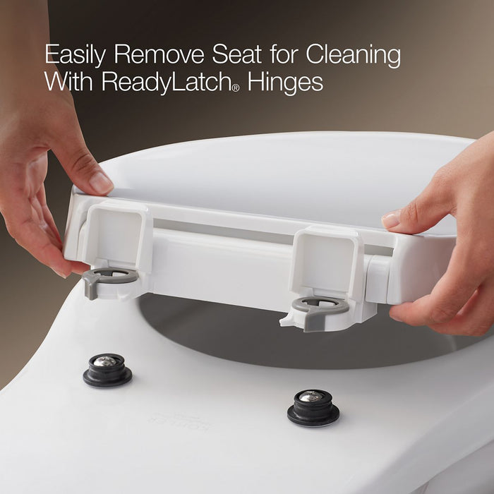 KOHLER K-36594-BL Covert ReadyLatch® Quiet-Close™ Round-front Toilet Seat, White - Detail image of a product feature
