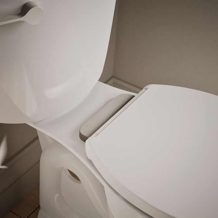 KOHLER K-36594-BN Covert ReadyLatch® Quiet-Close™ Round-front Toilet Seat, White - Shows close up detail of product in room