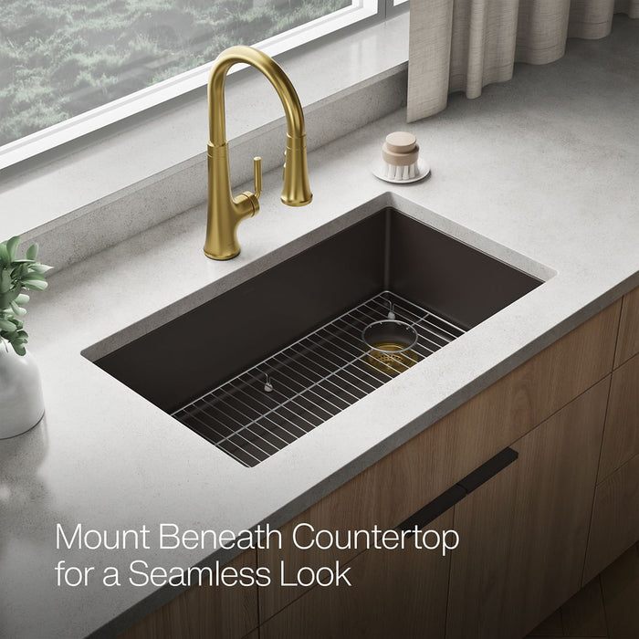 KOHLER K-36747 Billings 32-1/2" Undermount Single-bowl Kitchen Sink, Matte Brown - image focused on single product story