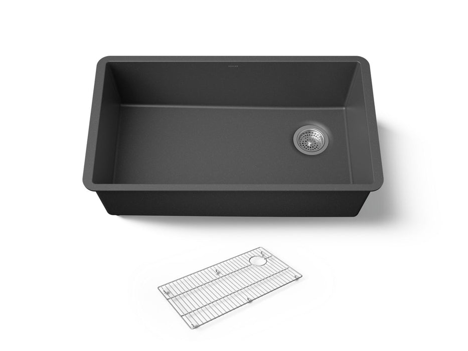 KOHLER K-36747 Billings 32-1/2" Undermount Single-bowl Kitchen Sink, Matte Graphite - 3/4 view of product