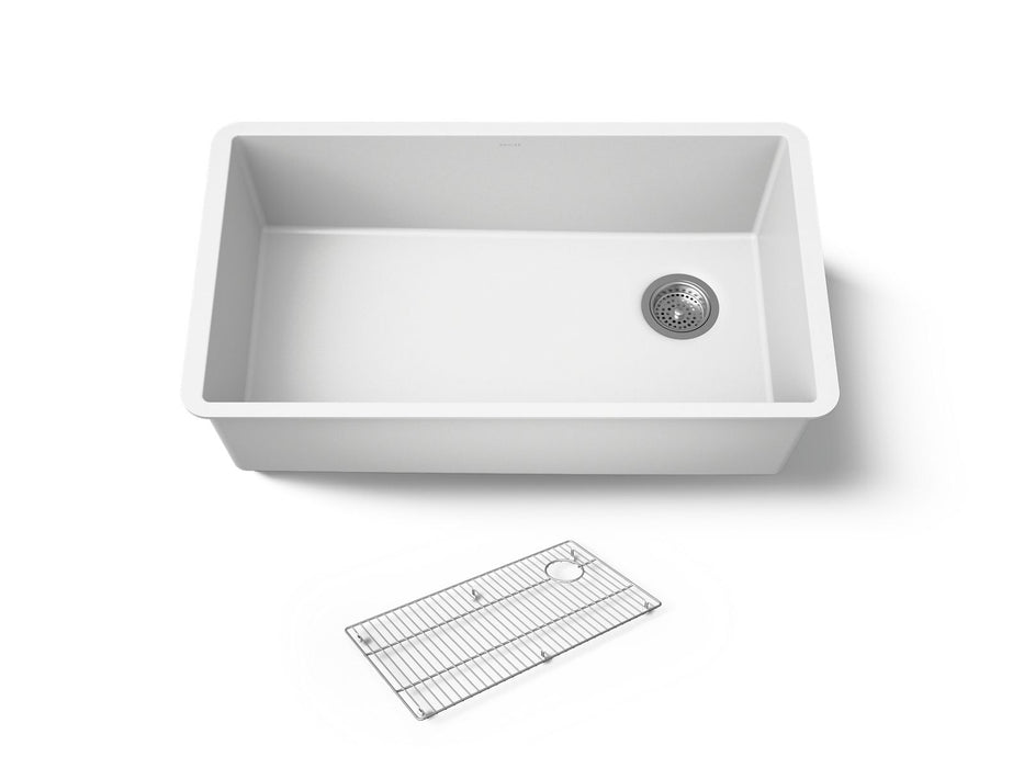 KOHLER K-36747 Billings 32-1/2" Undermount Single-bowl Kitchen Sink, Matte White - 3/4 view of product