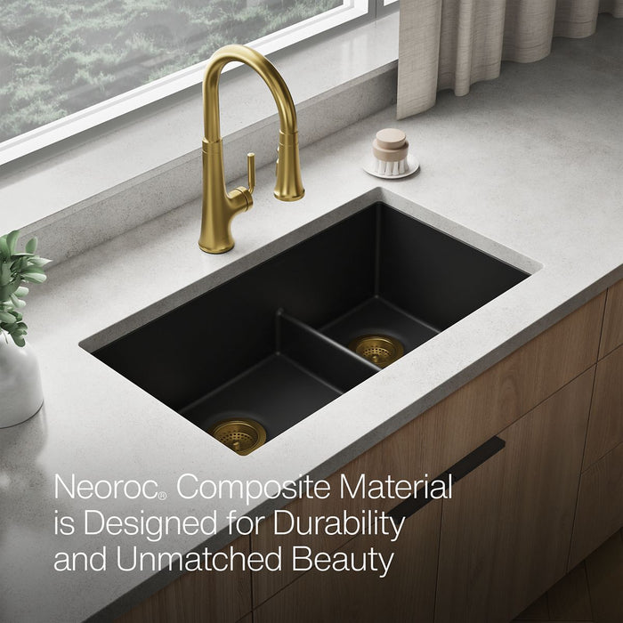 KOHLER K-36749 Billings 32-1/2" Undermount Double-bowl Kitchen Sink, Matte Black - Detail image of a product feature