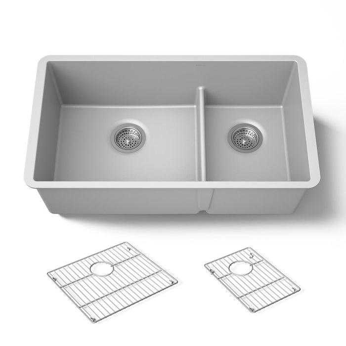KOHLER K-36749 Billings 32-1/2" Undermount Double-bowl Kitchen Sink, Matte Grey - 3/4 view of product